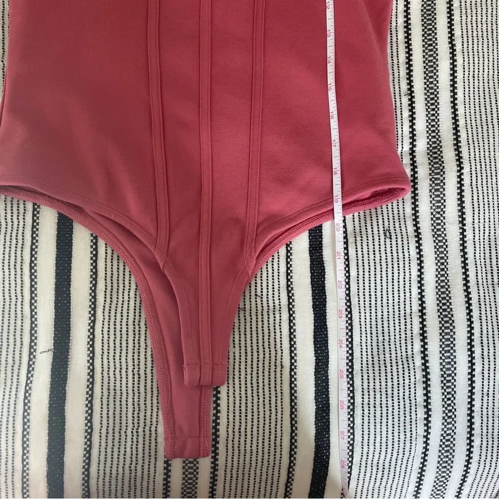Francesca's Collections Corset Bodysuit size Small Pink Fitted Ribbed Tucked In - Picture 6 of 8